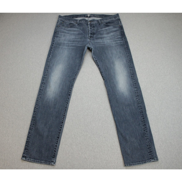 7 For All Mankind Jeans Men 38 (38 x 32) Blue Rhigby Straight Button Fly Stretch - Picture 1 of 6